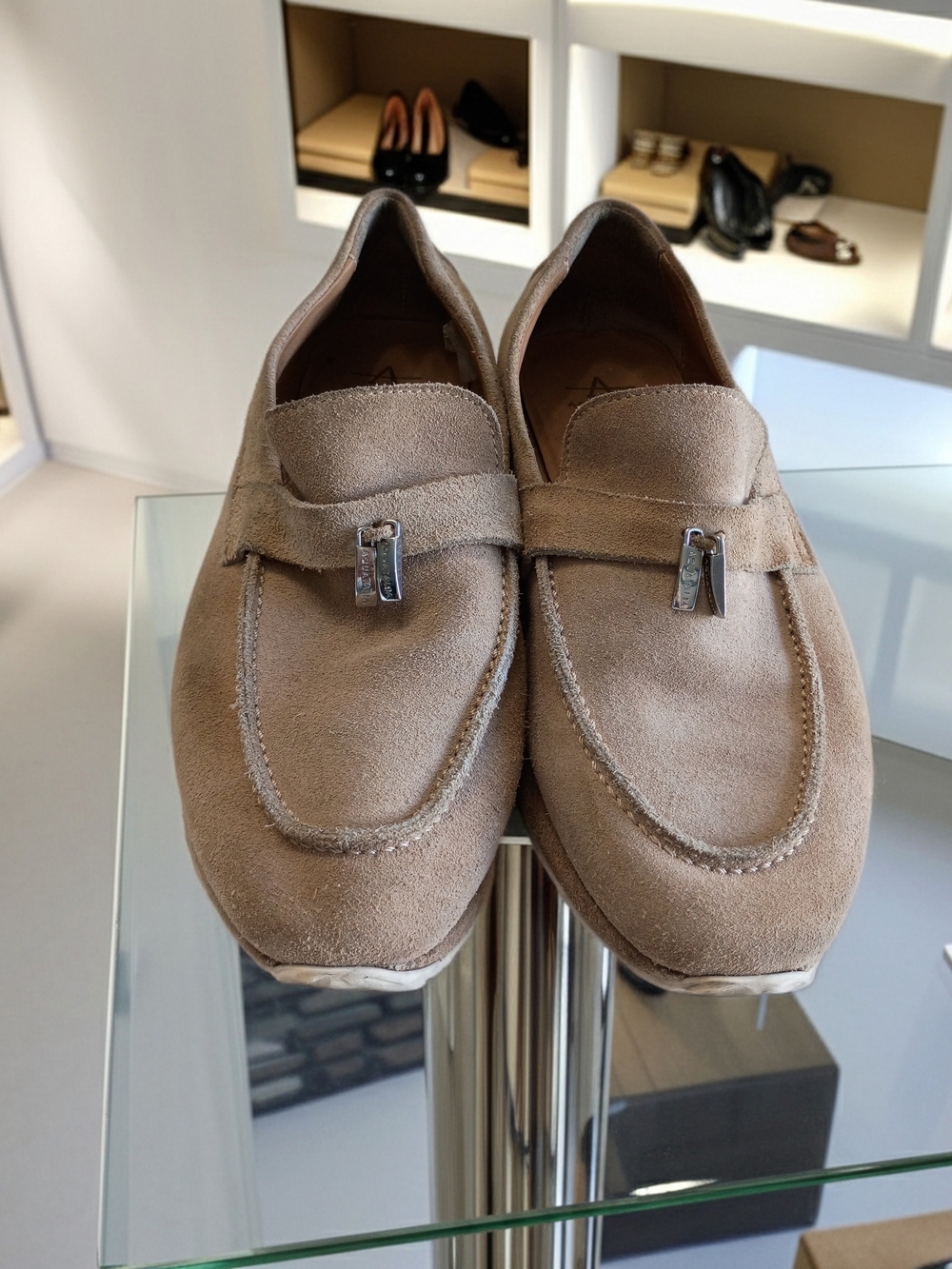 Aquatalia Halee Weatherproof Taupe Suede Tassel Loafers Italian Size 6.5